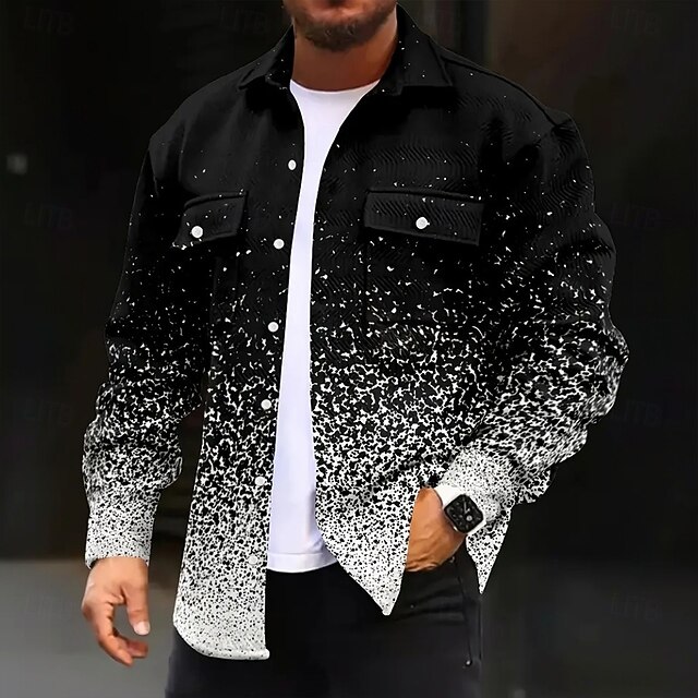 Men's Dot Gradient Color Corduroy Shirt Shirt Jacket Overshirt Long Sleeve Casual Outdoor Dailywear Fall Winter Turndown Button-Down Warm Jacket with Flap Pockets Black4