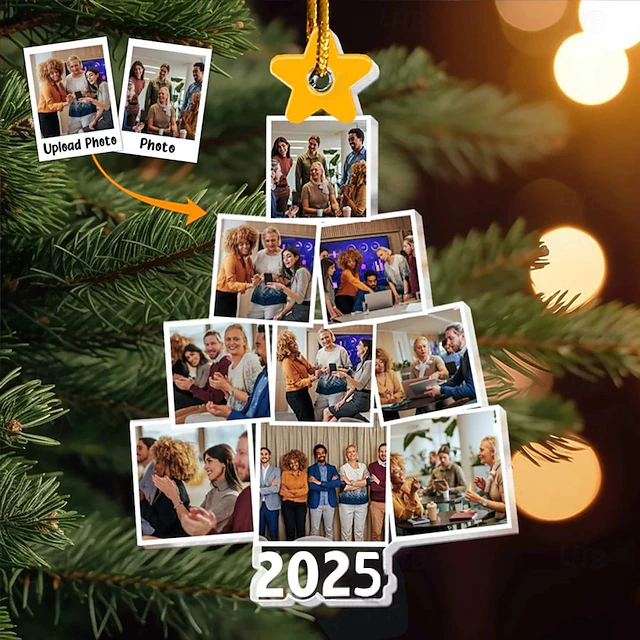 Personalized Christmas Tree Coworker Photo Ornaments Acrylic 2D Custom Picture Frame Decor Christmas Tree Xmas Decoration Hanging Pendant Gifts for Family and Friends 6