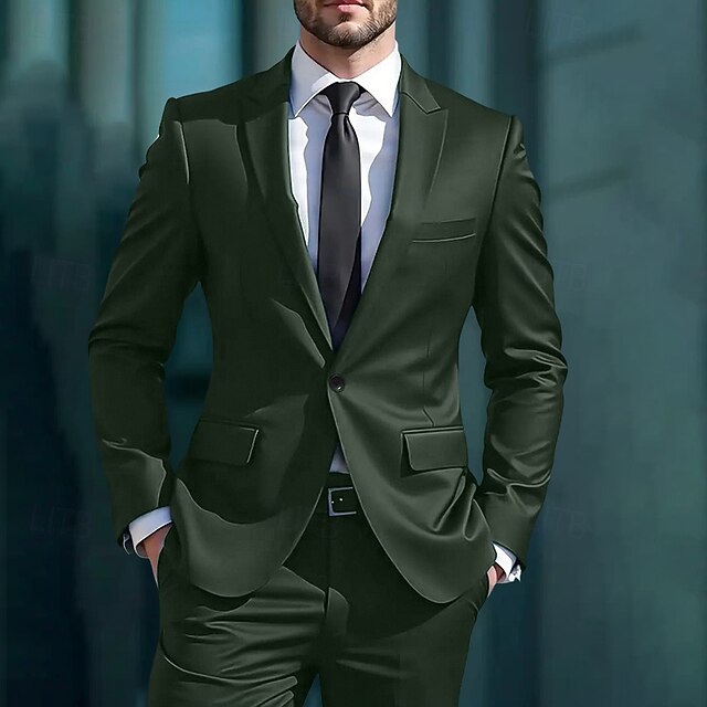 Men's Wedding Business Wedding Suits Peaked Lapel Dark Green Business Formal Solid Colored Slim Fit 3 Piece Single Breasted One-button2