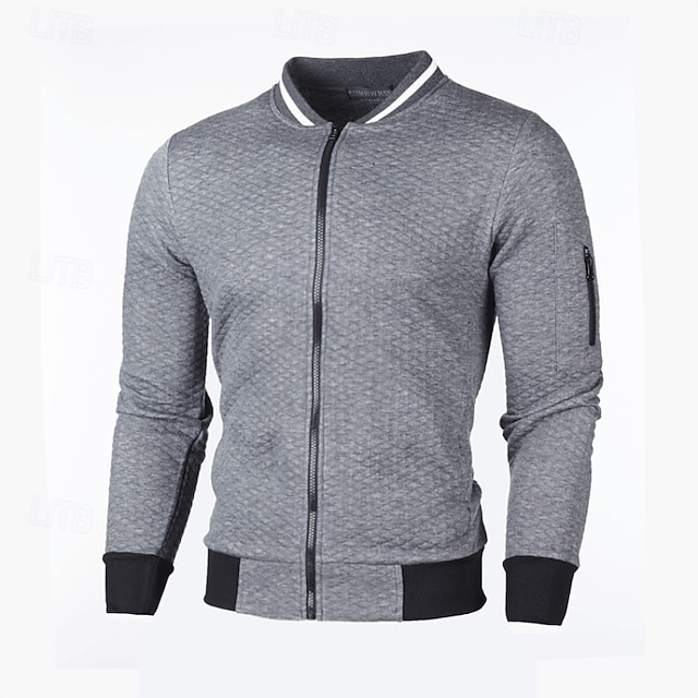  Hombre Sudadera Sudadera con cremallera completa Negro Blanco Burdeos Azul Marino Gris Claro Cuello Mao Plano Con Texturas Deporte Casual Diario Ropa de calle Fresco Ropa deportiva Primavera & Otoño