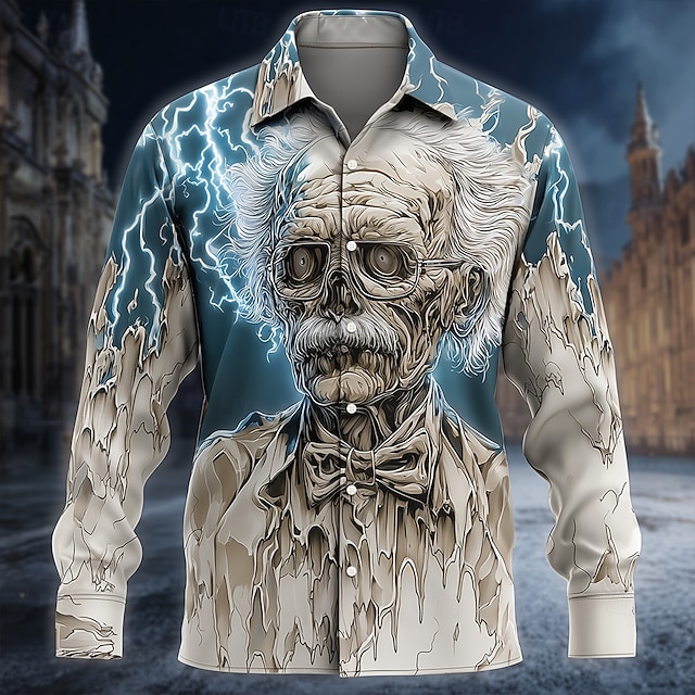  Halloween Miesten Luuranko Frozen Jääkallo Paita Button Up paita Pitkähihainen Tumma goottilainen tyyli Pyhäpäivä Katuvaatteet Kevät Syksy Sänkyjen avaus 3D-tulostus kauluspaidat Sininen