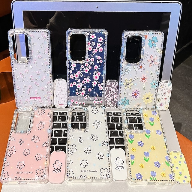  هاتف غطاء من أجل سامسونج جالاكسي ق 25 S24 Ultra Plus س24 FE S23 A16 A55 5G أ35 5G A15 غطاء خلفي مرآة مسند الدراجة ضد الصدمات زهرة الأزهار سيليكون