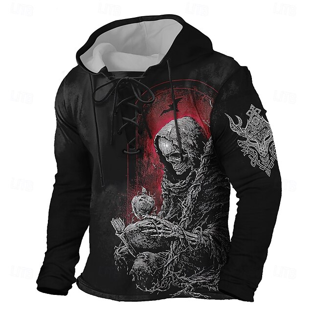 Halloween Men's Skull Hoodies Stylish Casual Long Sleeve Hooded Holiday Streetwear Black Drawstring Graphic Fall Winter Designer4