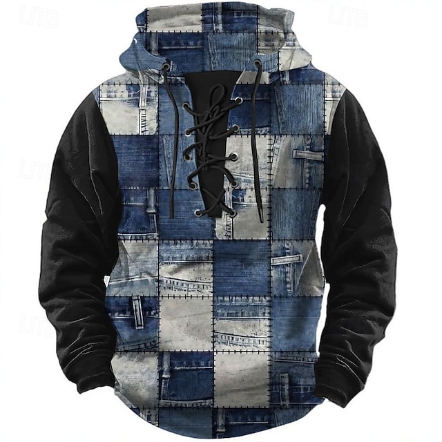  Per uomo Patchwork Felpe con cappuccio Moda Cool Manica Lunga Con Cappuccio Nero Blu Coulisse Autunno Inverno progettista