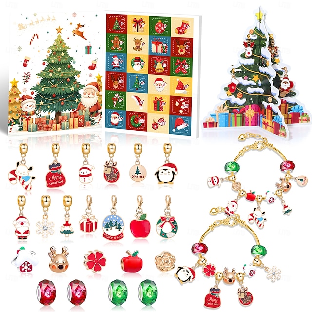  Christmas Advent Calendar Bracelets 2025 for Girls, 24 Days DIY Jewelry Making Kit with 22 Charm Beads and 2 Adjustable Bracelets, Xmas Countdown Gift for Kids Teens Women