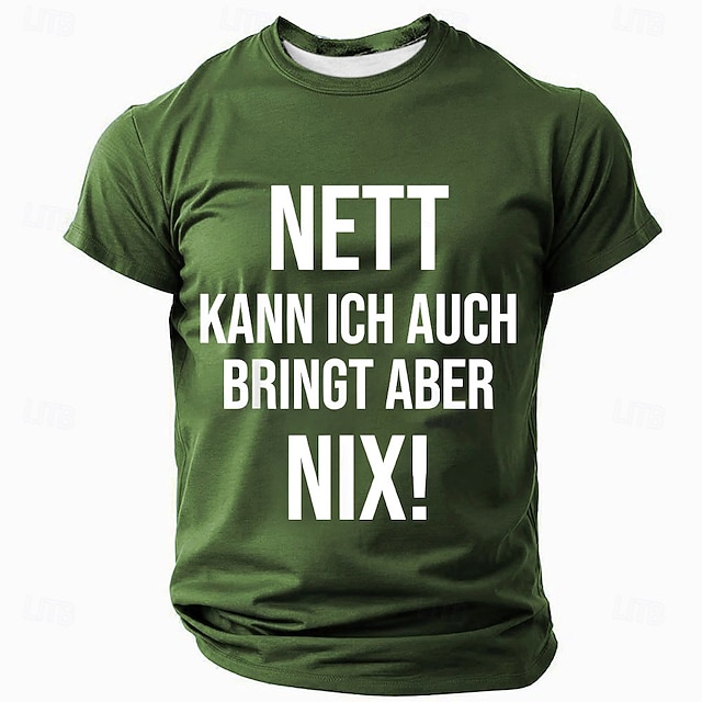  Herren T-Shirt „Nett kann ich auch, bringt aber nix“ mit kurzen Ärmeln, 3D-Druck, Rundhalsausschnitt, modisch, für den Alltag, Straße, Alltag, Schwarz, Rot, Blau, Sommer, Frühling, Kleidung