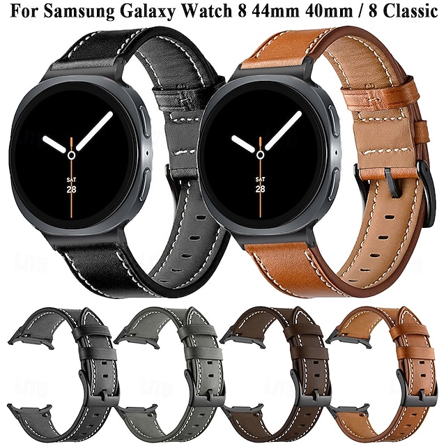  Óraszíj mert Samsung Galaxy 8. óra 40/44 mm 8. óra klasszikus 46 mm Műbőr Csere Szíj Állítható Rozsdamentes acél csat Bőr Link Karszalag