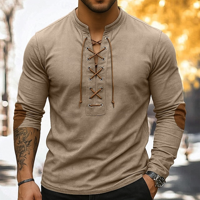  Férfi Henley ing Tee Top Hosszú ujjú ing Hosszú ujj Henley Nyár Ősz Színes Divat Dizájn Alap Fűzős Vakáció Utca Hétköznapi Sötétkék Stétszürke Katonai zöld Férfi felső póló