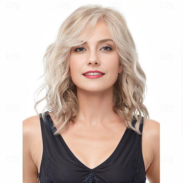 Women's Wavy Platinum Blonde Bob Wig with Bangs – Heat-Resistant Synthetic Hair for Cosplay, Halloween & Everyday Fashion4