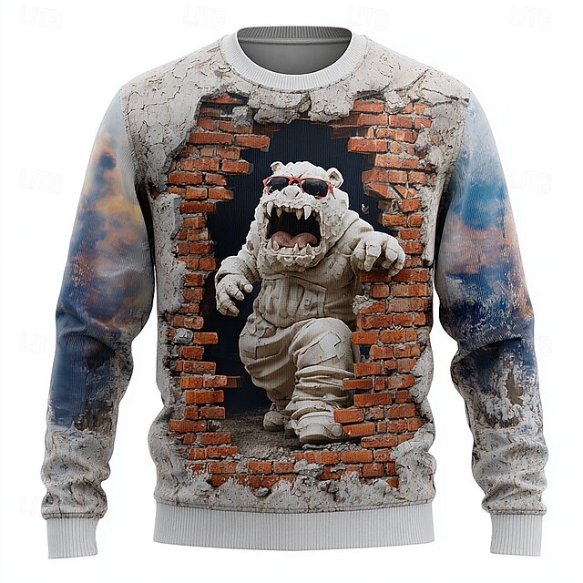 Men's Character Pullover Sweater Jumper Knitwear Crewneck Casual Vacation Street Daily 3D Print Keep Warm Long Sleeve Spring Fall Winter White4