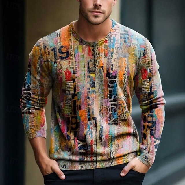 Men's Color Block Graffiti Pullover Sweater Jumper Knitwear Crewneck Casual Vacation Street Daily 3D Print Keep Warm Long Sleeve Spring Fall Winter Multi Color4