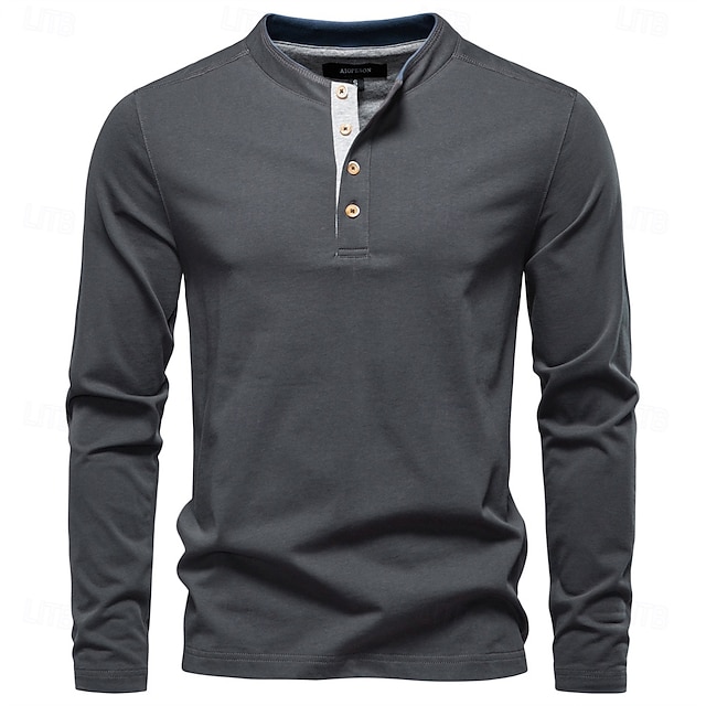  Homme Chemise en coton manche longue Couleur Pleine Frais Quotidien Occasionnel Boutons Henley École Entraînement Extérieur Toutes saisons Gris foncé Blanche Bleu T-shirt Henley