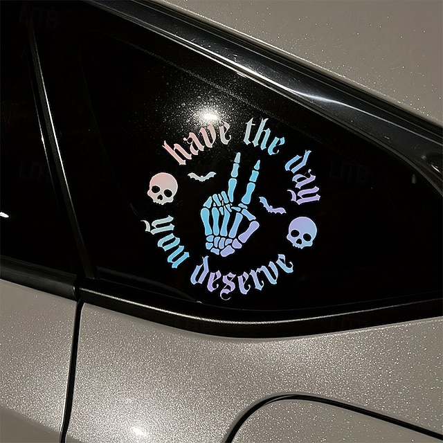  Autocollant en vinyle pour voiture, motif crâne effrayant et chauve-souris, autocollant en verre durable sur le thème de l'horreur, disponible en blanc/rose/noir, décoration d'Halloween unique pour