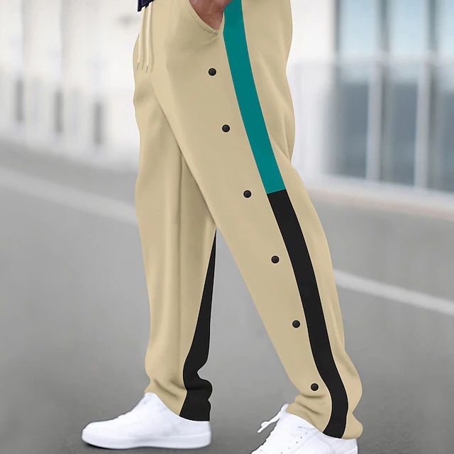 Men's Sweatpants Joggers Trousers Drawstring Elastic Waist Side Button Color Block Patchwork Comfort Breathable Casual Daily Holiday Sports Fashion Black White 10