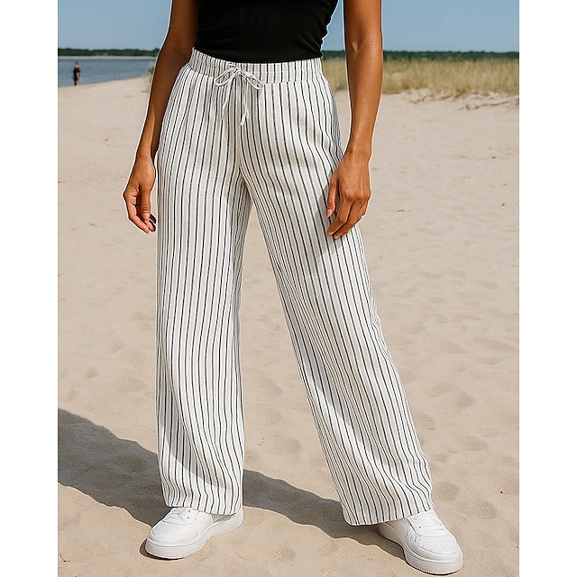  Dam Vida byxor Casualbyxor Elastiskt midjeband Hög midja Byxa Sport & Utomhus Ledigt Höst Snabb tork Mode Andningsfunktion Utomhus Resor Sport Normal Sportkläder Sportkläder Rand Vit Brun Beige