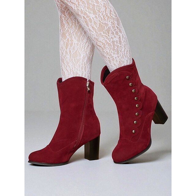  Damskie Botki Buty na guziki Retro Impreza Praca Codzienny Botki Botki Guzik Masywny obcas Okrągły palec u nogi Elegancja Zabytkowe Sztuczny zamsz Zamek Wino Czarny Niebieski