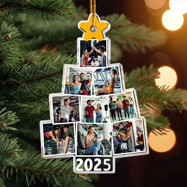 Personalized Christmas Tree Fitness Photo Ornaments Acrylic 2D Custom Picture Frame Decor Christmas Tree Xmas Decoration Hanging Pendant Gifts for Family and Friends 6