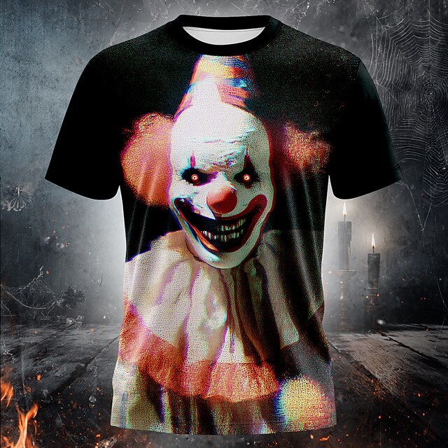 Halloween Men's Creepy Clown 3D Clown T Shirt Short Sleeve T shirt 3D Print Crew Neck Shirt Exaggerated Basic Horror Party Holiday Club Black Summer Spring Clothing Apparel S M L XL XXL XXXL4
