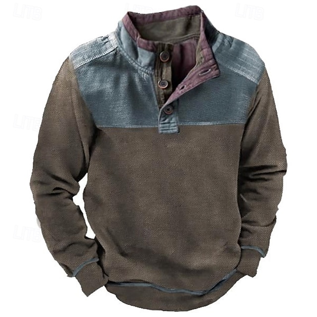  Hombre Sudadera Sudadera Con Capucha Pull-over Sudadera con capucha y botones Verde Ejército Cuello Mao Plano Retazos Deporte Casual Diario Ropa de calle Fresco Ropa deportiva Primavera & Otoño Ropa