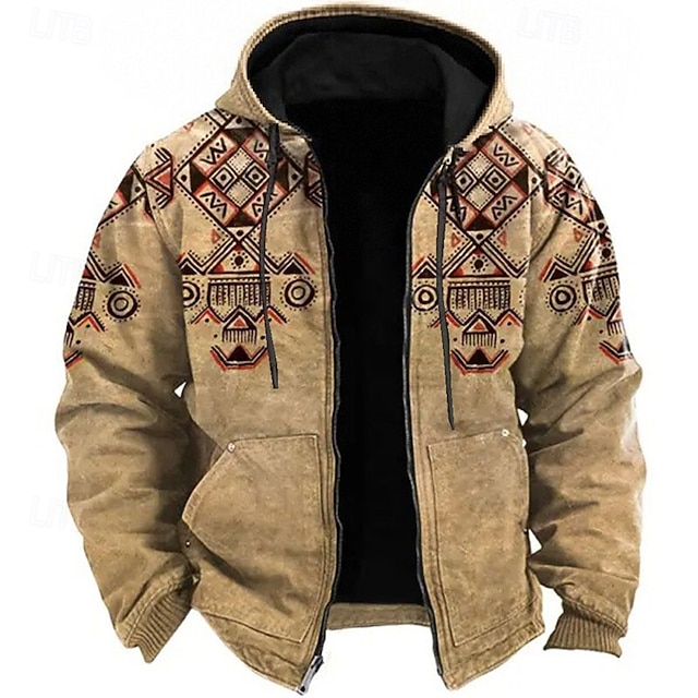  Homens Tribal Étnico Moletom Moletons Esportes Étnico Manga Longa Com Capuz Férias Feriado Streetwear Azul Marron Bolsos Imprimir Primavera & Outono Designer