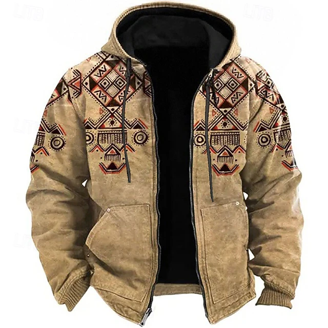 Men's Tribal Ethnic Hoodie Hoodies Sweatshirt Sports Ethnic Long Sleeve Hooded Vacation Holiday Streetwear Blue Brown Pocket Print Spring & Fall Designer 7