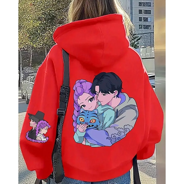  Felpa con cappuccio grafica Kpop-rumi per ragazze - top traspirante con stampa di simpatici personaggi della cultura pop coreana e stelle del K-pop &fan art design casual comfort per la scuola