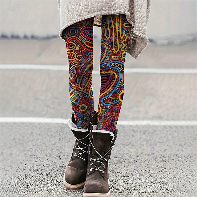 Women's Pants Trousers Leggings Cozy Leggings Casual Boho Full Length High Waist Graphic Elastic Waist Print Breathability Comfortable Stretchy Vacation Street Daily Wear Yellow Summer Spring Fall4
