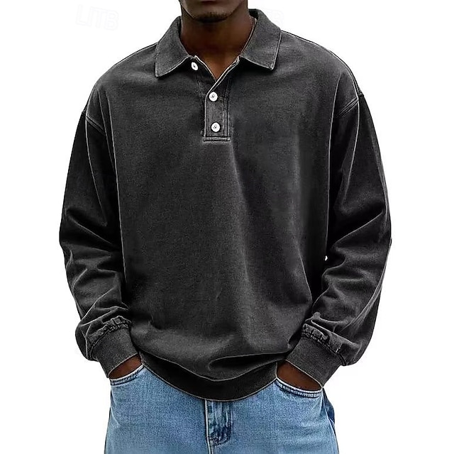  Herr Skjorta Polokrage Långärmad Ledigt / vardag Mjukt Spänne Enfärgad / vanlig färg Svart Rodnande Rosa Sportkläder Polyester