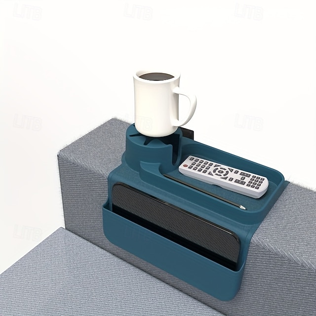  1 st multifunktionell silikonarmstödsbricka med mugghållare, halkfri soffa med armstödsbricka och mugghållare - värmebeständig soffunderlägg, arrangör med sidofickor för fjärrkontroller, telefoner,