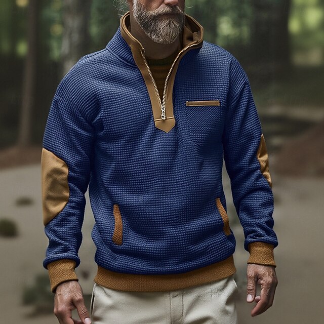 Men's Sweatshirt Quarter Zip Sweatshirt Black Navy Blue Half Zip Color Block Patchwork Pocket Sports & Outdoor Daily Holiday Polyester Streetwear Basic Casual Spring Fall Clothing Apparel Hoodies3