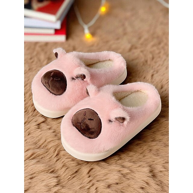  Women's Plush Capybara Bear Slippers – Warm Fleece Indoor Shoes with Cute Animal Design for Home, Bedroom and Cozy Winter Days