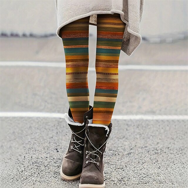 Women's Pants Trousers Leggings Cozy Leggings Streetwear Casual Full Length High Waist Stripe Elastic Waist Print Breathability Comfortable Stretchy Vacation Street Daily Wear Orange Summer Spring4