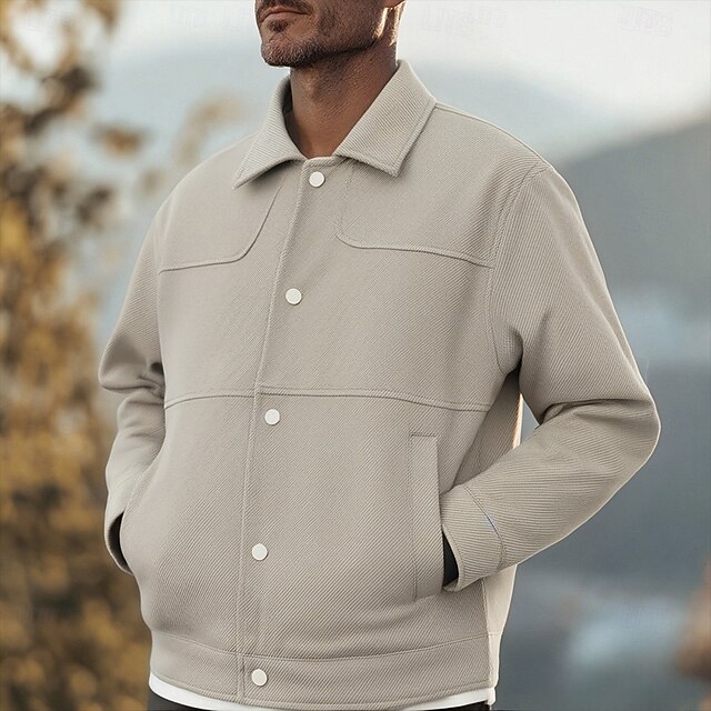 Men's Shirt Jacket Winter Jacket Plain Vacation Daily Wear Black Green Long Sleeve Lapel Fall Winter Clothing Apparel Pocket3