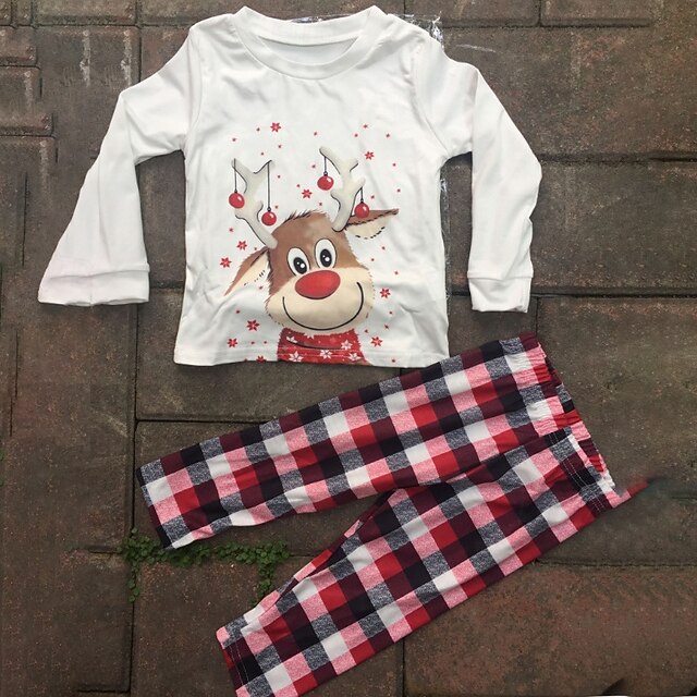 Family Pajamas Plaid Christmas Pattern Home Print White Long Sleeve ...