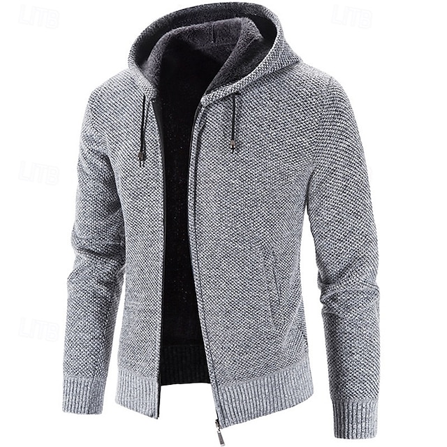  Herren Pullover Kleid Pullover Strickjacke Reißverschluss-Pullover Strickpullover Gerippt Stricken Normale Oberteile Gestrickt Gerippt Einfach Mit Kapuze Mode Schals Geschäft Lässig Bekleidung Herbst