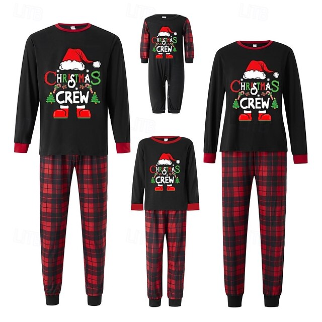 Family Pajamas Christmas Pattern Home Print Black Long Sleeve Active ...