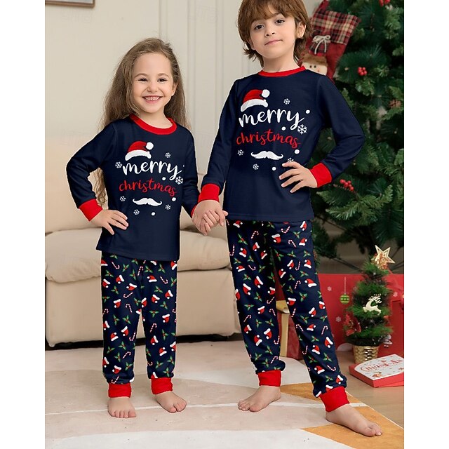 Family Pajamas Christmas Pattern Home Print Black Long Sleeve Active ...