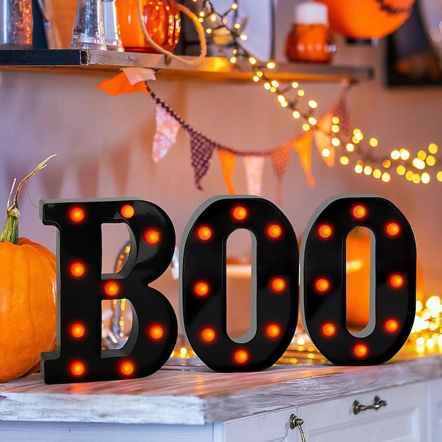  Lumini de Halloween cu litere, lumini luminoase în formă de boo, decor, lumini, ornamente pentru birou, fantomă, festival, atmosferă interioară, aspect