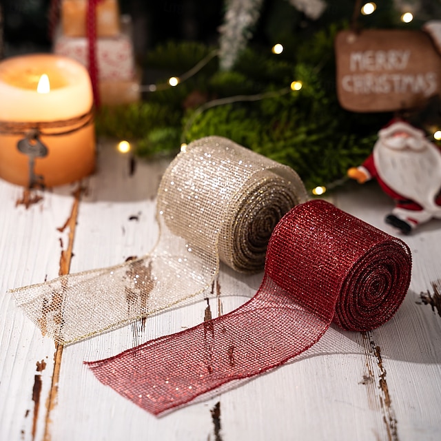  3 rouleaux de ruban de Noël câblé, nœud décoratif à faire soi-même, ruban de satin en maille rouge, décoration de boîte cadeau, fournitures d'artisanat de vacances, ornement d'arbre de Noël et