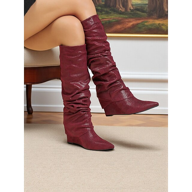  Botas femininas de cano alto, estilo slouch, prateadas e metálicas, bico fino e salto plataforma, calçados urbanos glamorosos