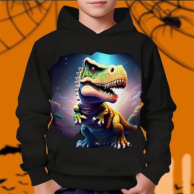  Halloween Pojkar 3D Dinosaurie Huvtröja Långärmad Vår Höst Mode Streetwear Barn 4-12 år Huva Utomhus Ledigt Dagligen Normal