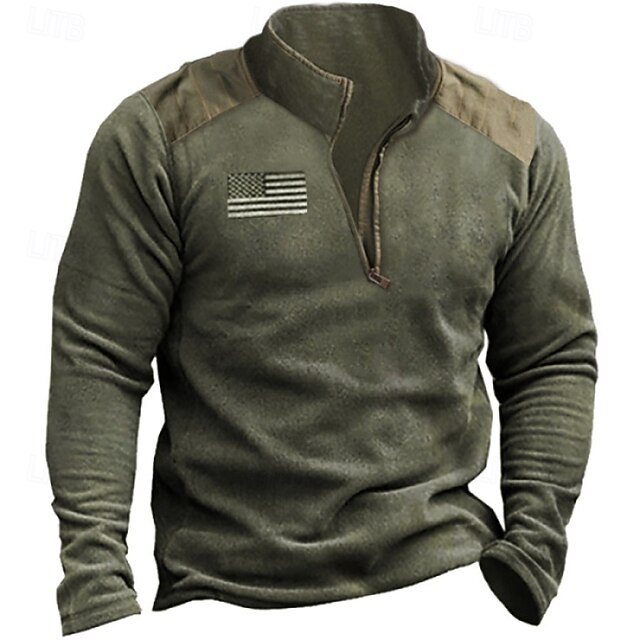 Men's Sweatshirt Pullover Hoodie Sweatshirt Pullover Quarter Zip Sweatshirt Army Green Standing Collar Plain Zipper Sports & Outdoor Casual Daily Streetwear Cool Sportswear Spring &  Fall Clothing4