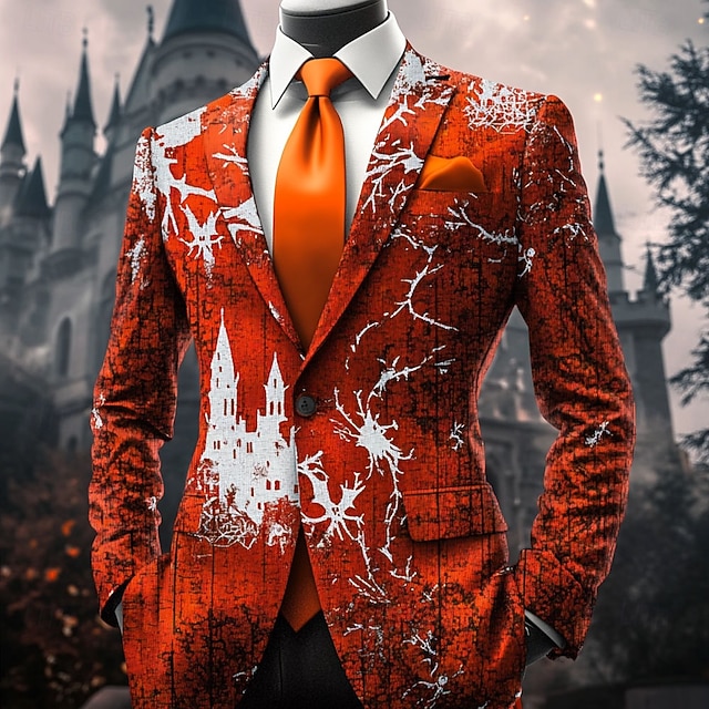  Halloween Ανδρικά Γραφική Μπουφάν μπλέιζερ Άνετο Καλλιτεχνικό Καθημερινό Βραδινό Ρούχα για Πάρτυ Καθημερινά Φεστιβάλ 3D εκτύπωση Κουμπιά Πολλαπλή τσέπη Άνοιξη Φθινόπωρο & Χειμώνας Επίπεδος γιακάς