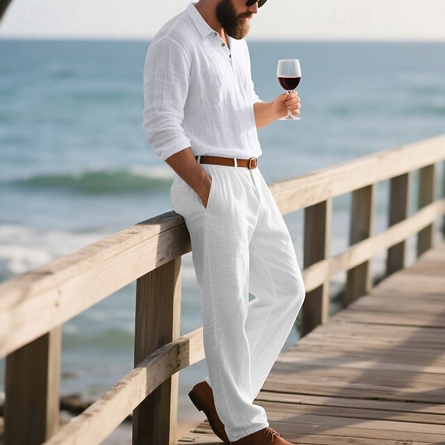Men's 2 Piece Shirt Set Summer Set Casual Shirt Black White Gray Long Sleeve Plain Standing Collar Daily Vacation Front Pocket Clothing Apparel Fashion Casual Comfortable main image 1