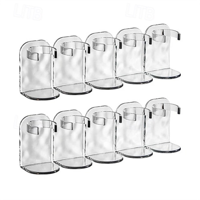  Row Plastic Wall Rack 2 Set (10 Pieces), Adhesive Ripple Storage Shelf, No Drilling Wall-Mounted Organizer for Door, Mirror, or Cabinet