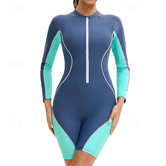  Femmes Maillot de bain Maillot Anti UV Protection Solaire UV UPF50+ manche longue Maillot de Bain Zip Up Natation Surf Patchwork Été Printemps Automne
