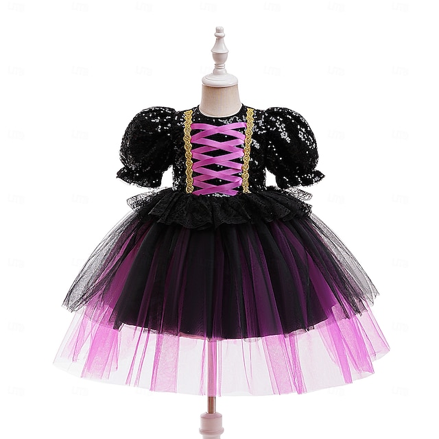  Lapset Tyttöjen Juhlamekko Yhtenäinen väri Lyhythihainen Erikoistilaisuus Halloween juhla Halloween Custom Makea Polyesteri Kesä Kevät Syksy lapset Purppura