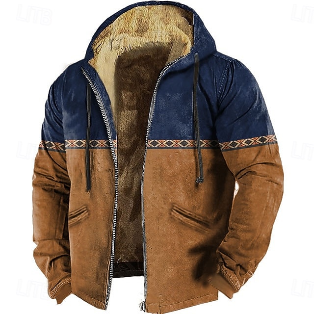  Férfi Azték Báránybunda Kapucnis felsőrész Pulóver Etno Vintage Retro Hosszú ujj Terített nyak Szabadtéri Utcai öltözék Világosbarna Medence Zsinór Ősz Tél Tervező