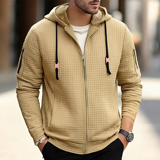 Men's Hoodie Full Zip Hoodie Black White Khaki Hooded Plain Pocket Sports & Outdoor Daily Holiday Polyester Streetwear Basic Casual Spring Fall Clothing Apparel Hoodies Sweatshirts4
