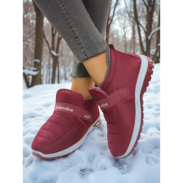  scarpe da ginnastica invernali da donna in caldo pile foderato color bordeaux – racchette da neve impermeabili e antiscivolo per passeggiate all'aperto e clima freddo